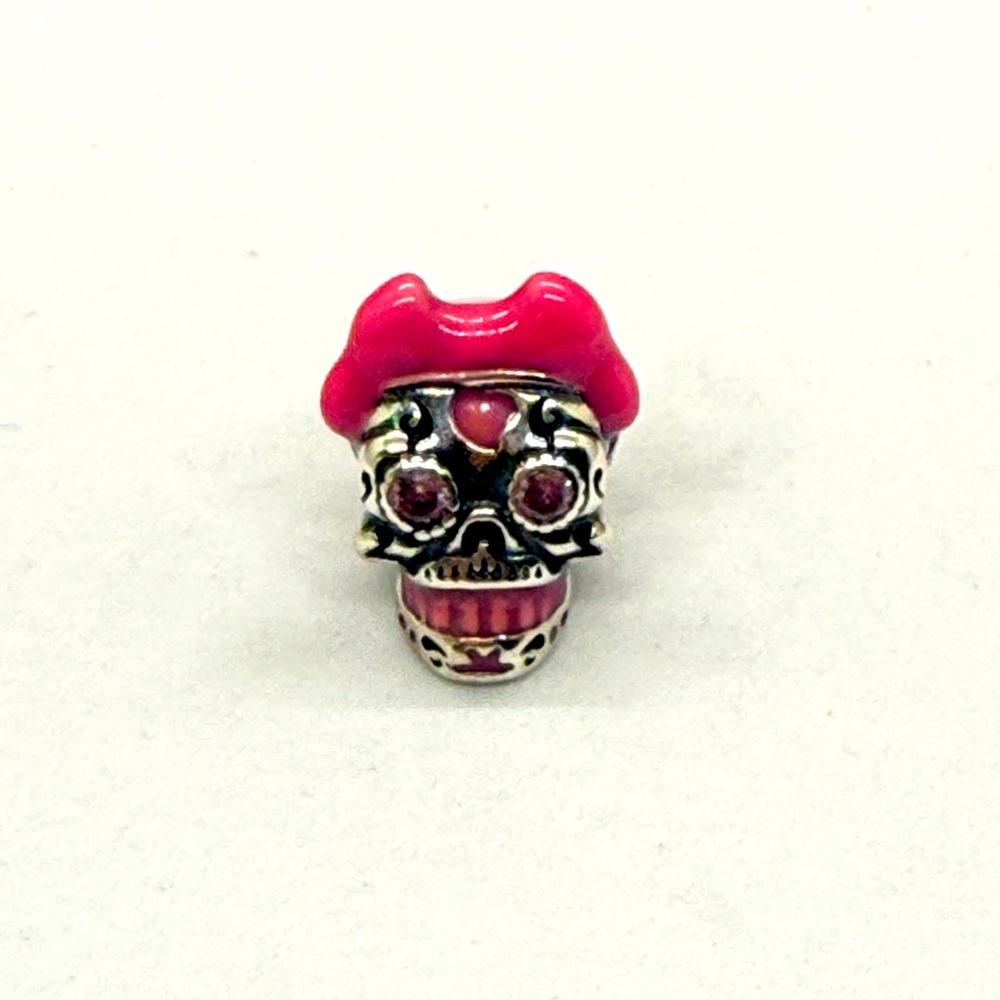 Sterling Silver Sugar Skull Charm with Pink Accents – New